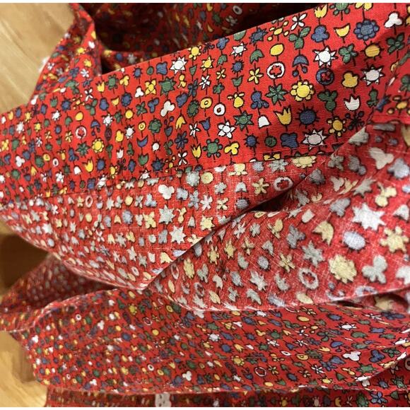 VTG Handmade Prairie Maxi Dress Red Calico Tiered + Bonnet Long Sleeve Sz Small - Picture 15 of 15